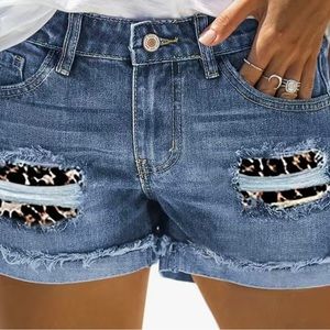 New Leopard patchwork Jean shorts